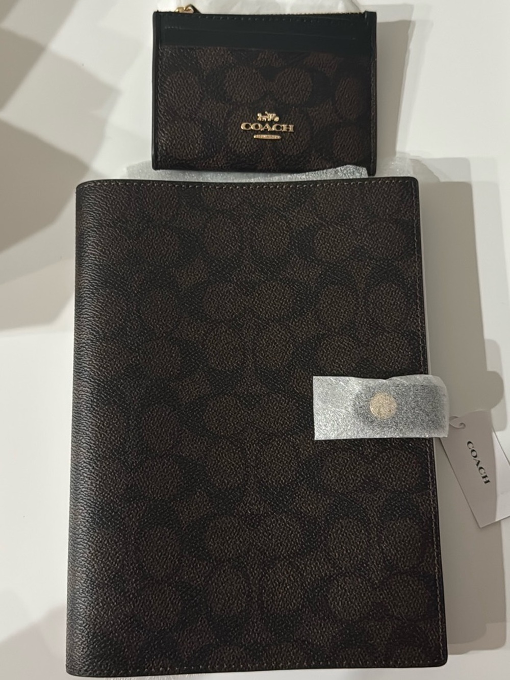 Coach Brown Signature Canvas Notebook Cover with Card Wallet